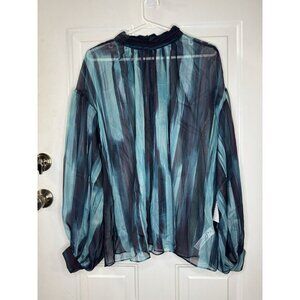 NWT ELOQUII Sheer Blouse Tunic Long Peasant Sleeve Green Black Stripes Sz 20